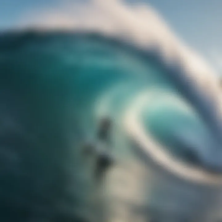 A breathtaking view of a surfer riding a huge wave on the Big Island.