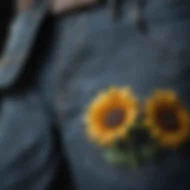 Eco-friendly materials displayed alongside sunflower jeans.