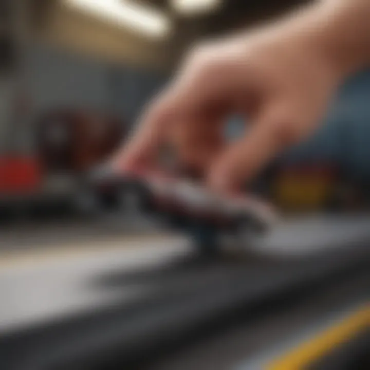 A close-up of a Tech Deck being skillfully maneuvered on a finger