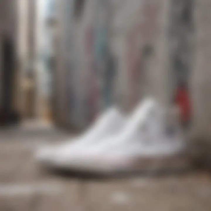 An artistic composition of the All White Chuck Taylor All Star against urban graffiti