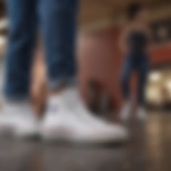 Dynamic lifestyle scene featuring individuals wearing all white Chuck Taylors