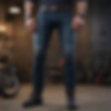 Artistic layout of accessories paired with dark blue biker jeans
