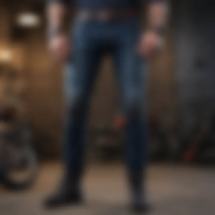 Artistic layout of accessories paired with dark blue biker jeans