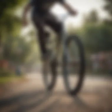 Close-up of hot top vans on a BMX bike rider at a park