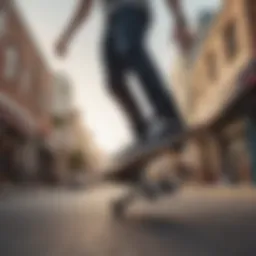 Dynamic shot of hot top vans on a skateboarder during a trick