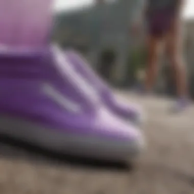Performance and Style: Purple Vans in Action Extreme sports athlete wearing purple Vans during a competition
