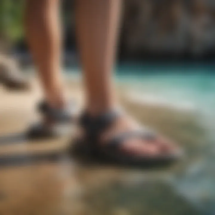 Active individual wearing Reef sandals on an adventure