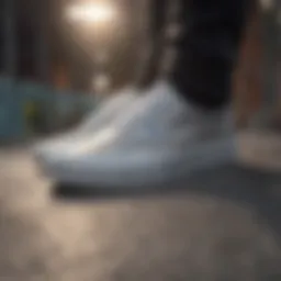 Sparkly silver Vans showcased on a skate ramp