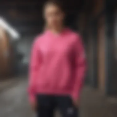 Fashion-forward individual styling the hot pink Adidas sweatshirt in an urban setting.