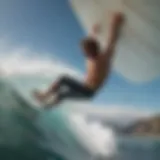 A surfer skillfully executing the hanging ten maneuver