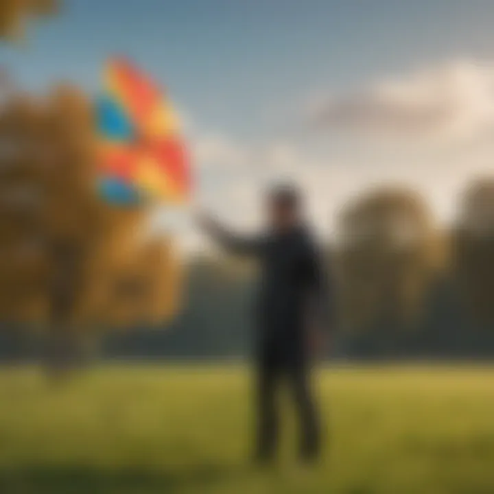 A kite enthusiast demonstrating flying techniques in a park