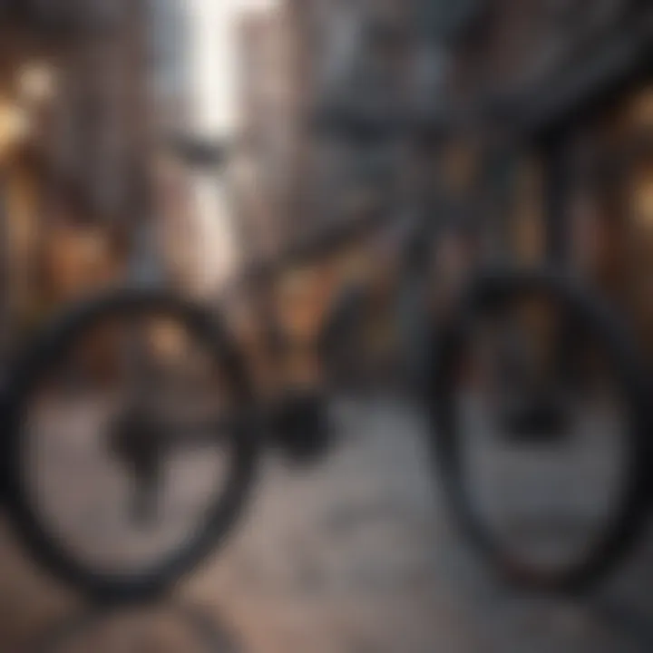 A sleek hybrid bike parked in an urban setting showcasing its versatility.
