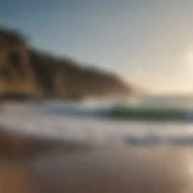 A picturesque East Coast coastline with surfers in the distance