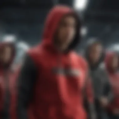 Group of diverse individuals showcasing different styles with the black and red hoodie