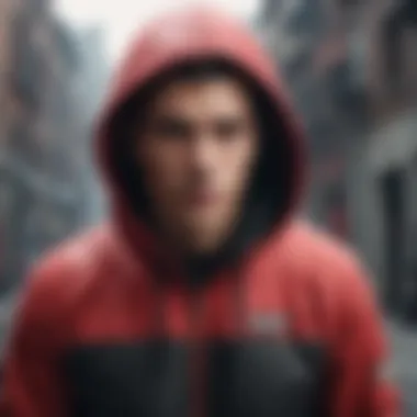 Athlete wearing a black and red hoodie during an extreme sports activity