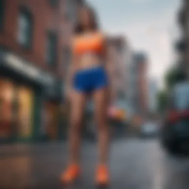 Nike Air Shorts as a Fashion Statement in Urban Settings A stylish model wearing Nike Air shorts in a vibrant urban environment