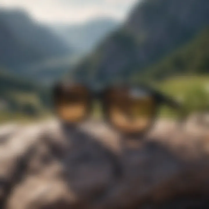 Stylish spy optic sunglasses on a rocky outdoor landscape