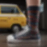 Close-up view of Vans ankle socks showcasing unique patterns and textures.
