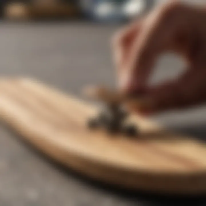 Skateboarder performing tricks with a teak fingerboard