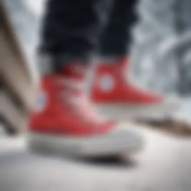 Stylish Converse All Star shoes amidst a snowboarding scene