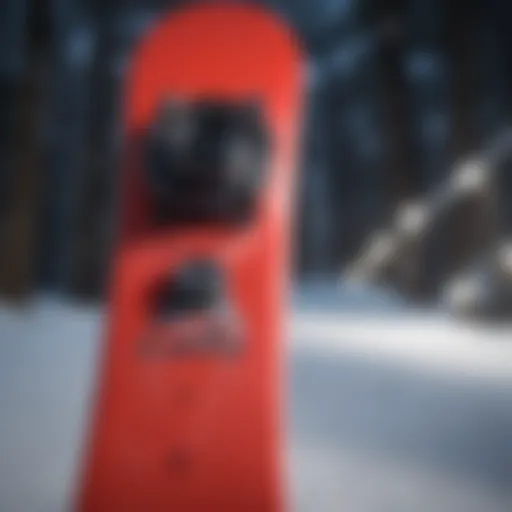 A sleek red snowboard showcasing innovative design elements.