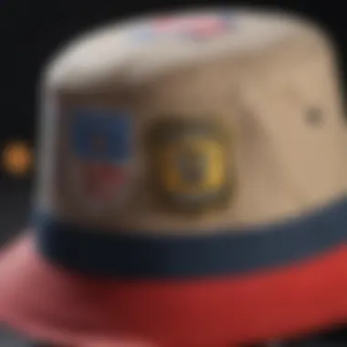 Close-up of a bucket hat adorned with patches and designs, reflecting individuality and personal expression in extreme sports.