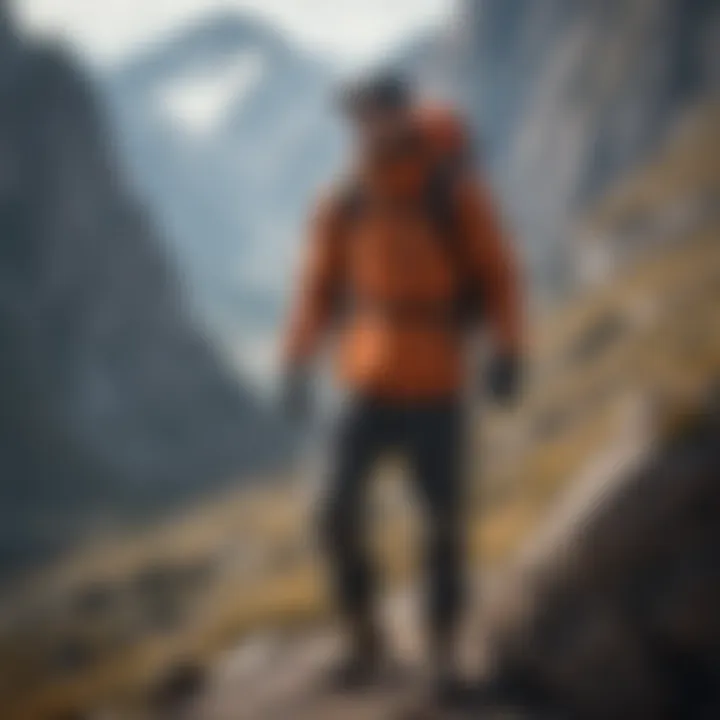 Mountain climber wearing simple clothing against a rugged backdrop