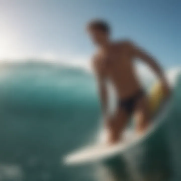 Surfer riding a wave in basic swimwear