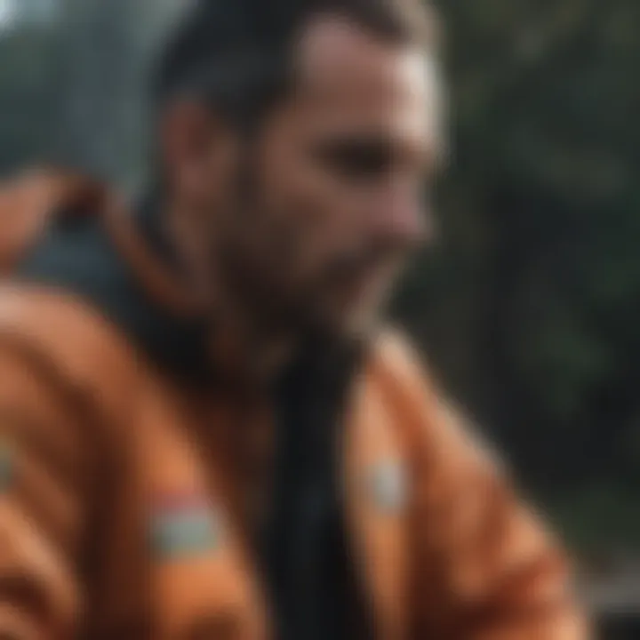 A group of extreme sports enthusiasts discussing Globe jackets during an outdoor adventure