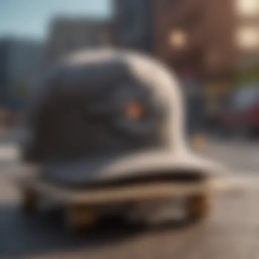 A stylish snap back cap resting on a skateboard, symbolizing its connection to extreme sports.