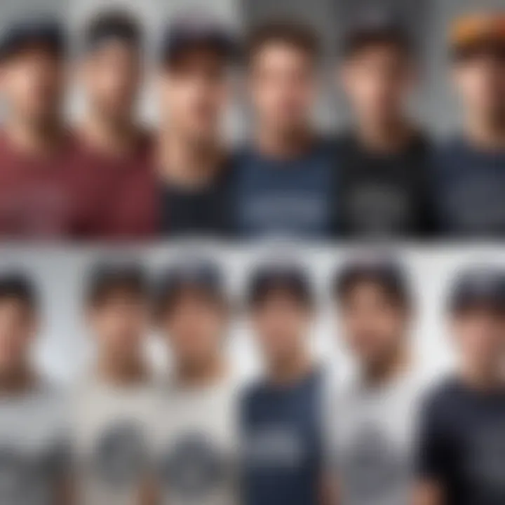 A collage of extreme sports participants from different demographics wearing try shirts, reflecting community and culture.