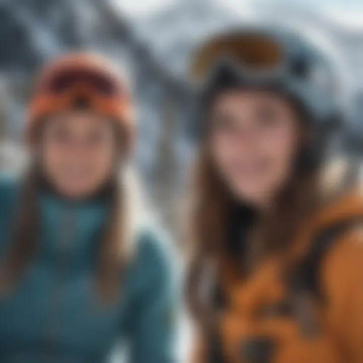 A group of female athletes celebrating after a competitive snowboarding event.