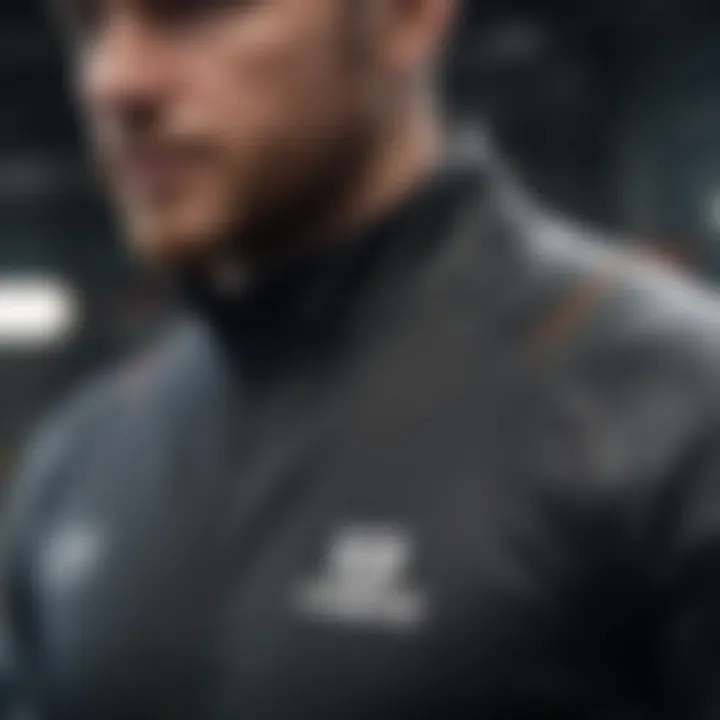 Close-up of high-performance materials used in a graphic zip-up designed for extreme activities.