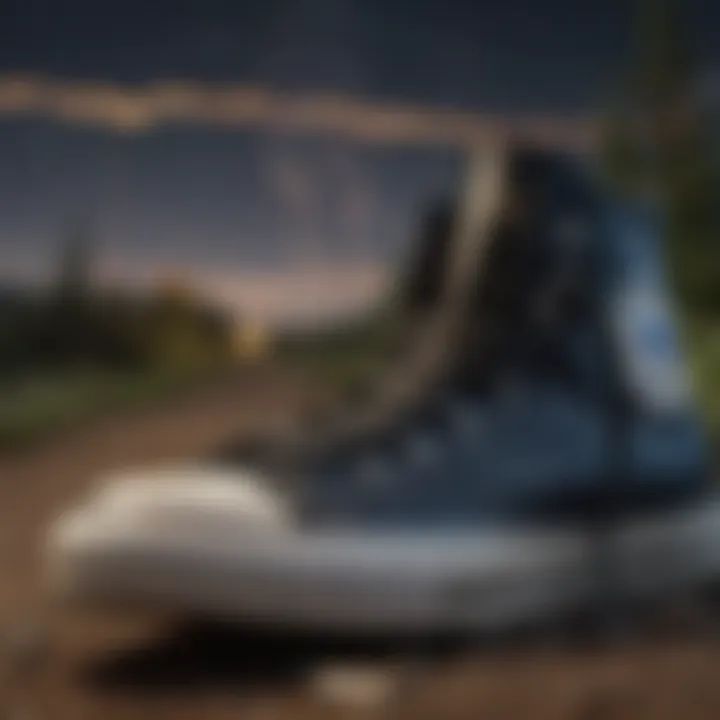 Converse shoes alongside a hiking trail under the stars