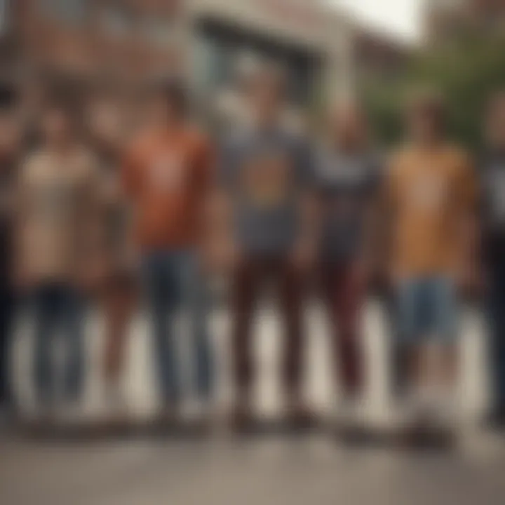 Group of skateboarders showcasing their fashion choices including Chocolate Skateboards shirt