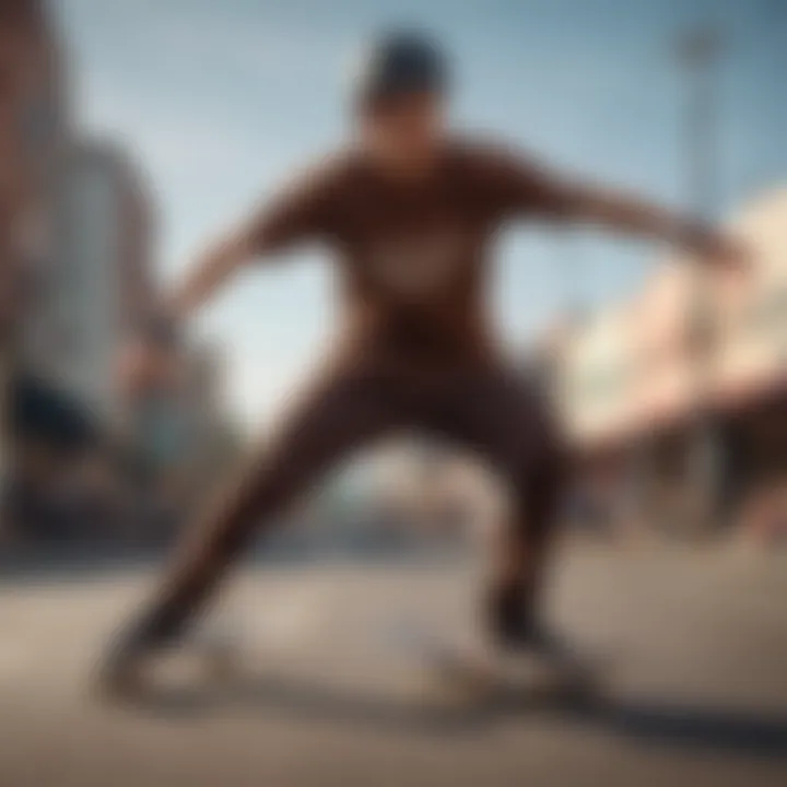 Skateboarder wearing a Chocolate Skateboards shirt in action