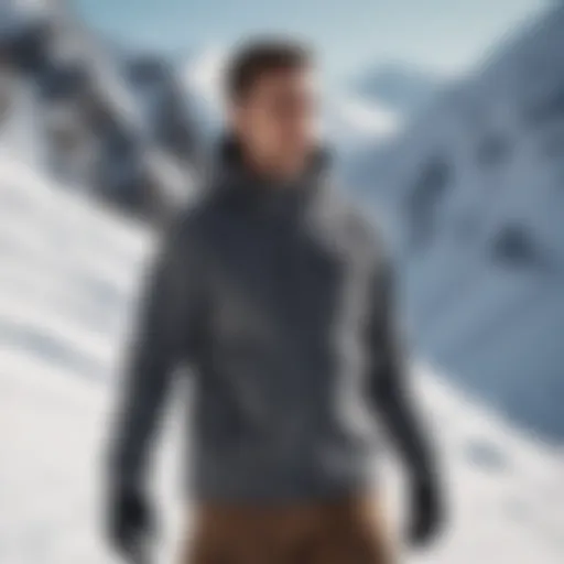 Dynamic action shot of an athlete wearing a multi pocket hoodie on a snowy slope