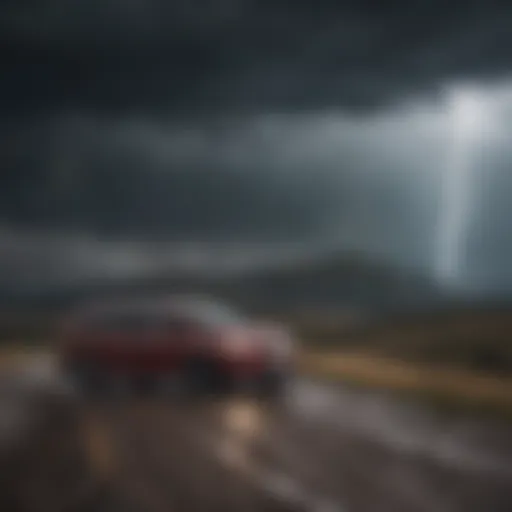 Dramatic thunderstorm over a mountain landscape during extreme sports