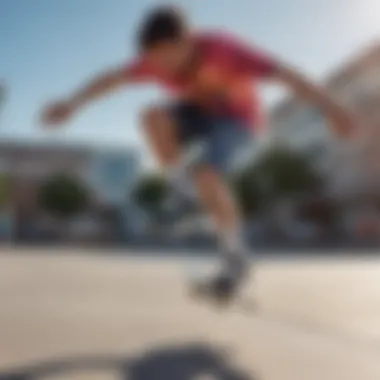 An athlete performing a trick on a skateboard while wearing tie dye DC shoes