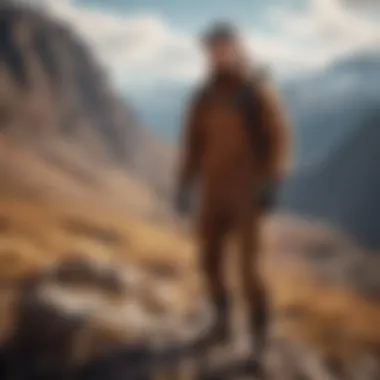 Natural Harmony: Brown Clothing Against a Rugged Landscape Mountain backdrop with an athlete in brown clothing
