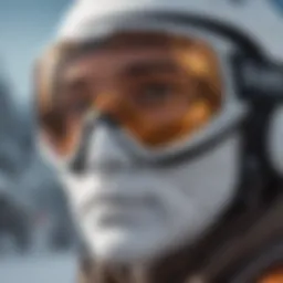 Close-up of white snow goggles showcasing advanced lens technology.