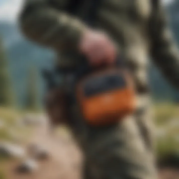 Athlete using a side pouch bag during an outdoor adventure, highlighting its practicality and ease of access.