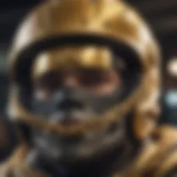 A close-up of a saint gold chain draped over an action sports helmet