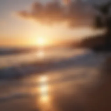 A serene beach setting at sunset