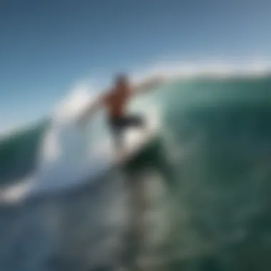 A dynamic action shot of a surfer catching a wave, symbolizing peak performance.