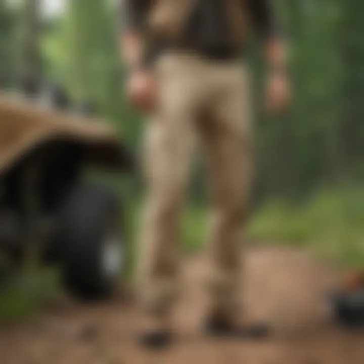 Beige cargo pants paired with adventurous gear in a nature backdrop