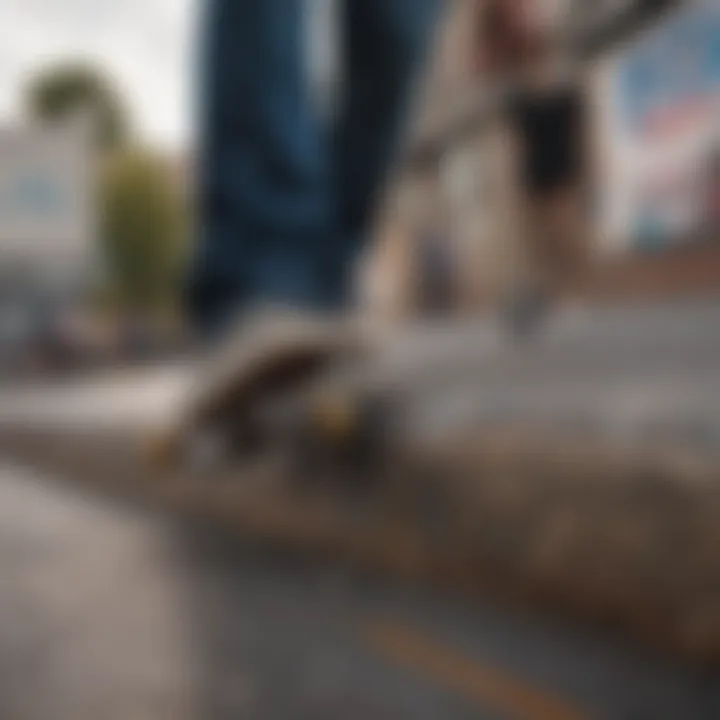 A dynamic shot capturing the essence of skateboarding in an urban environment