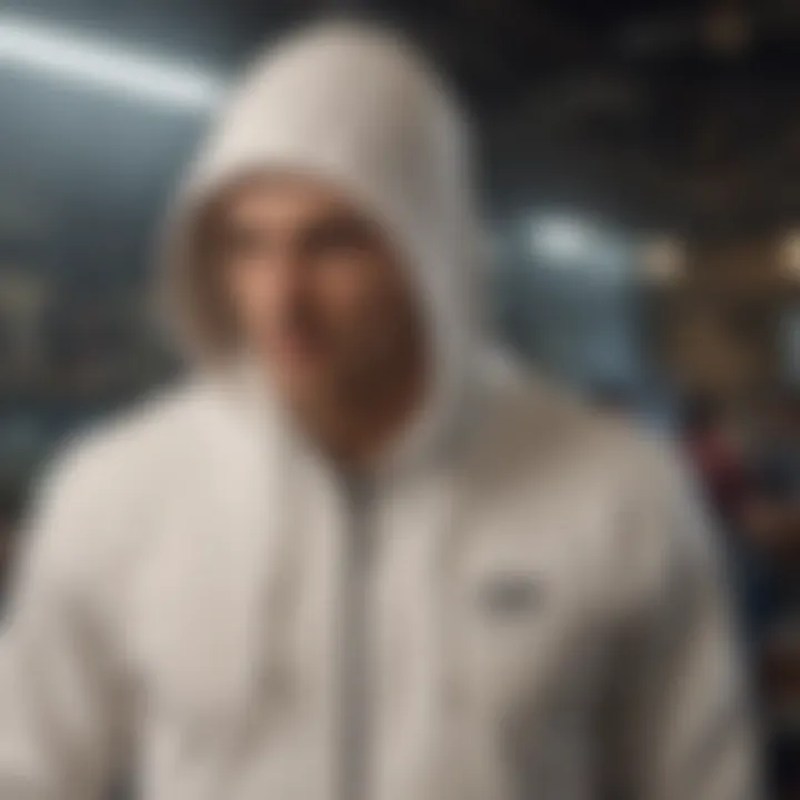 Athlete wearing the white Hollister zip hoodie during a sports activity
