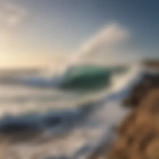 A breathtaking view of the surf at Todos Santos, showcasing the powerful waves crashing against the rocky coastline.