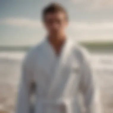 Surfer Post-Session in a Towelling Robe Surfer donning a towelling robe after an exhilarating session.